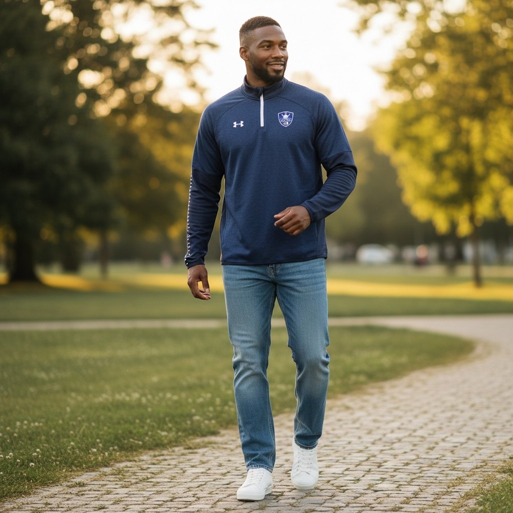 Under Armour Mens L Navy Blue 1/4 Zip Pullover Jacket Athletic Sweatshirt Gym